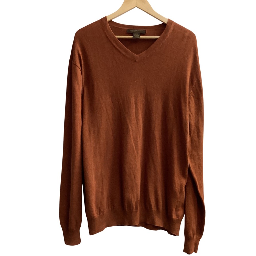 Sebastian Cooper XXL Mens Cotton Cashmere Blend V-Neck Sweater Rust Brown